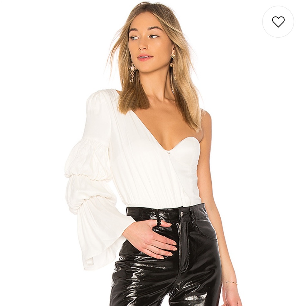 NBD one shoulder puff sleeve bodysuit white XXS